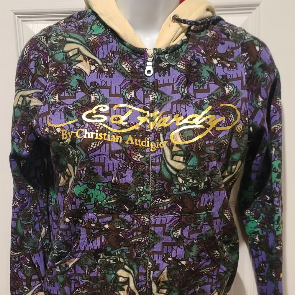 Ed Hardy Faux Fur Flaming Tiger Hoodie